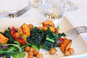 Fine dining Sweet Potatoes with Chick Peas and Kale